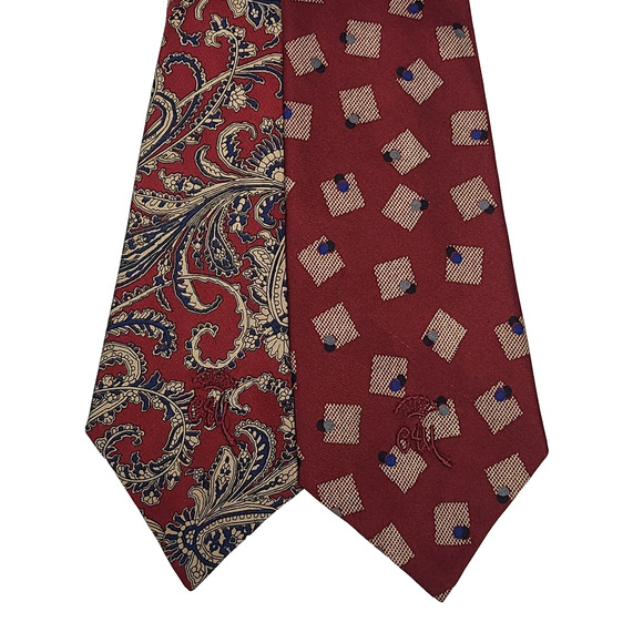 Countess Mara New York Necktie CM Logo Red Blue Geo Paisley Lot of 2 - Picture 1 of 5
